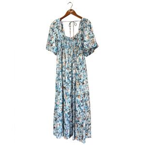 Anthropologie Blue & Brown Floral Midi Dress